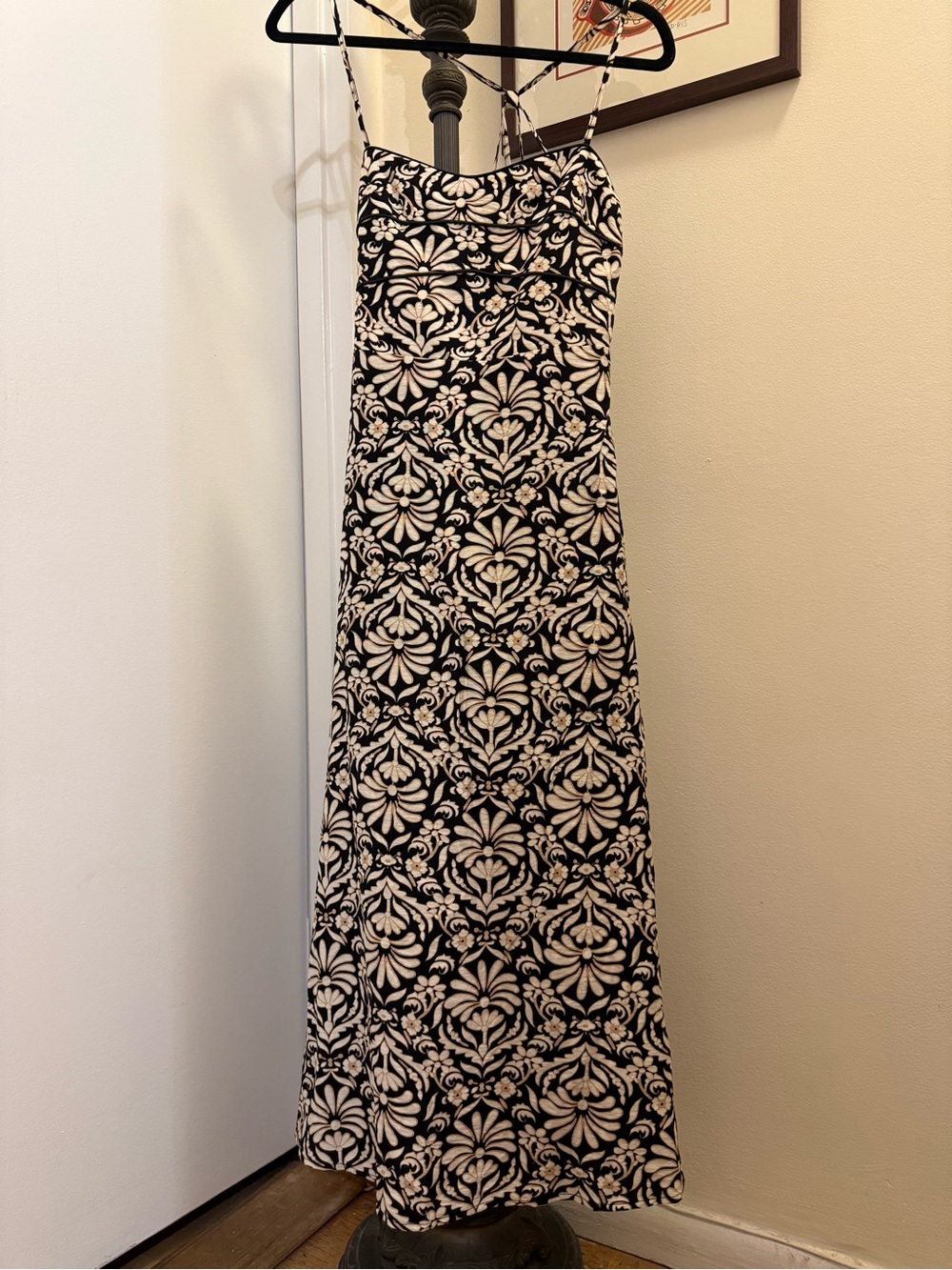 Greylin Black and White Floral Maxi Dress with Strappy Back